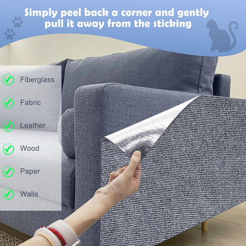 Cat Scratching Mat 118"x15.8" - Trimmable Self-Adhesive Carpet for Furniture Protection from Cats Scratching