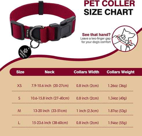 Medium Dog Collar for Mini Dogs, Cotton Collar with Buckle, D-Ring, and Removable Tag (13.7"-19.7" L, 1" W)