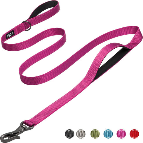 Fida 6 FT Heavy Duty Dog Leash - Rose | 2 Padded Handles, Traffic Handle & Easy Snap Hook | Reflective Lead for All