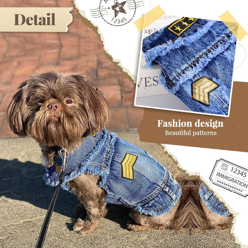 Cool Blue Dog Jean Jacket Small Pet Outfits Dog Clothes for Small Medium Dogs Cats Boys Girls Pet Vest Denim Coats Puppy Shirts Doggy Costume Clothing for Shih tzu Chihuahua Yorkie Teacup