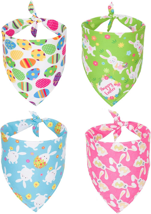 ADOGGYGO 4 Pack Easter Dog Bandana, Triangle Dog Scarf with Rabbit Easter Egg Pattern for Medium Large Dogs