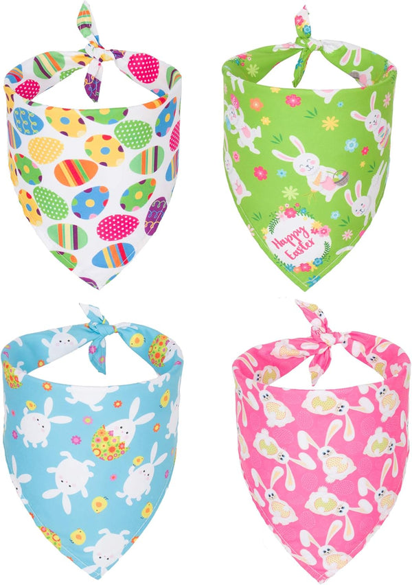 ADOGGYGO 4 Pack Easter Dog Bandana, Triangle Dog Scarf with Rabbit Easter Egg Pattern for Medium Large Dogs