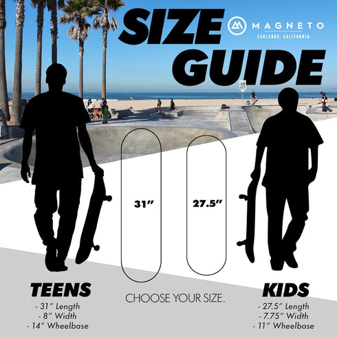 Magneto Complete Skateboard, Maple Wood with ABEC 5 Bearings, Kids Cruiser Skateboard for Beginners