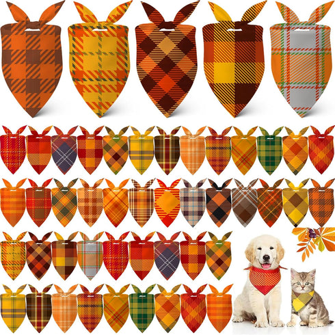 Sweetude 60 Pcs Fall Dog Bandanas Bulk Plaid Bandanas for Dogs Autumn