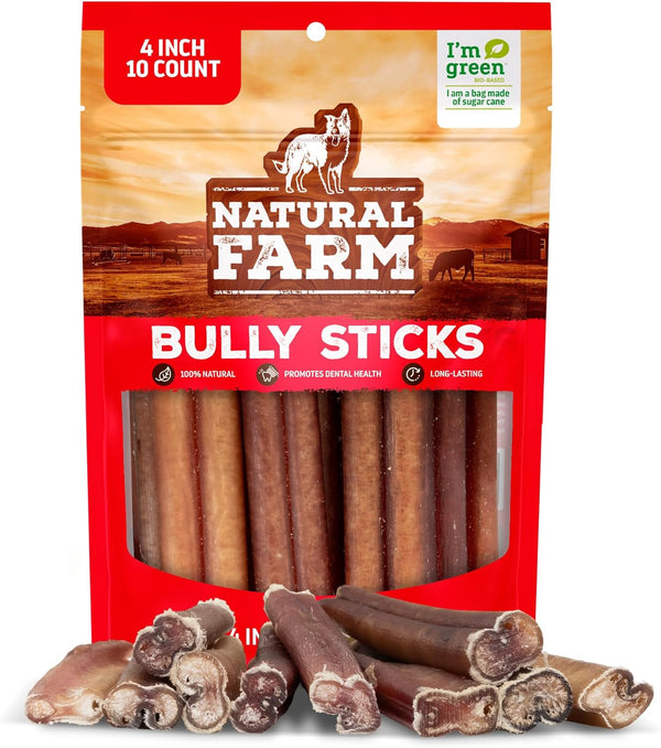 Natural Farm Odor Free Bully Sticks (4 Inch, 10 Pack) for Small