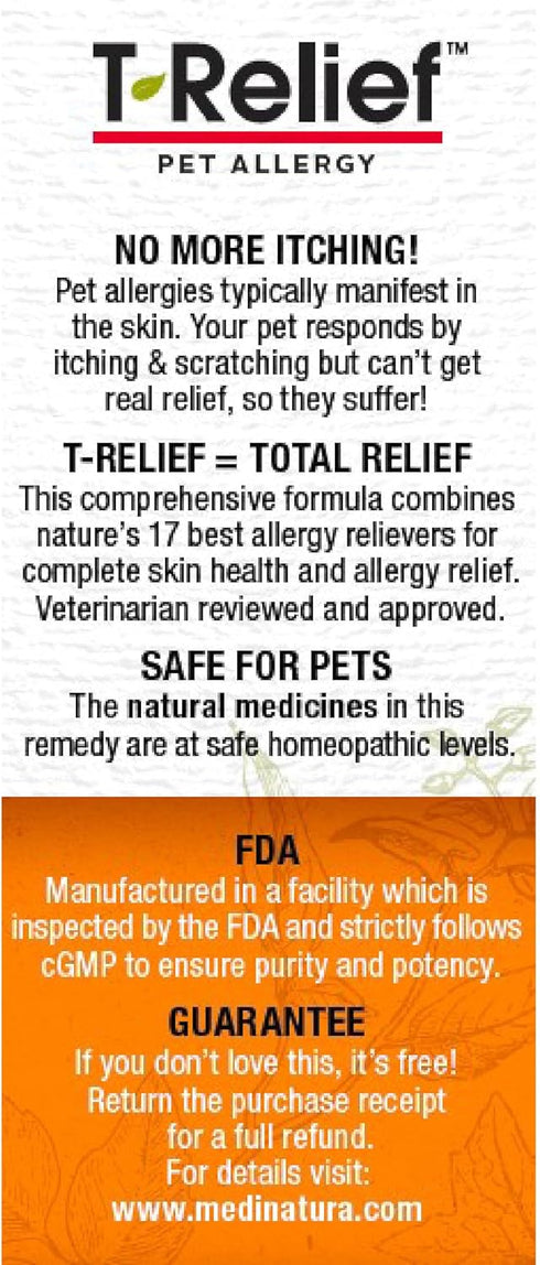 T-Relief Pet Allergy Support for Dogs & Cats, Natural Medicine for Itchy Relief, Healthy Skin & Coat, 90 Tablets