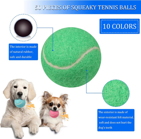 50 2.5'' Liliful Pieces Dog Squeaky Tennis Balls for Pet Playing Medium Large Dogs Puppy Balls for Training Toy