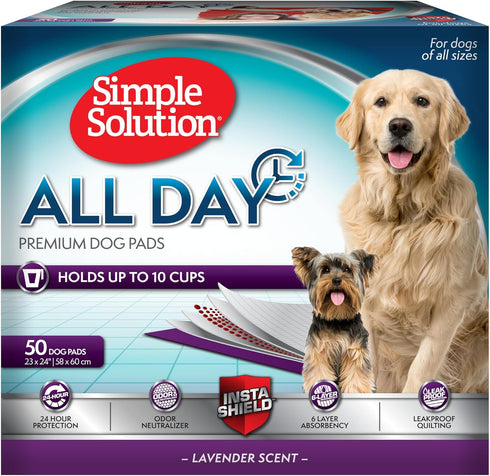Simple Solution All Day Dog Pads, Disposable Puppy Training Pads with Lavender