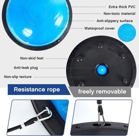Honoson Set, Half Ball Trainer Yoga Ball with Resistant Band Foot Pump Half Exercise with Fitness Elastic Belt Hedgehog
