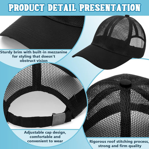Jadive 6 Pcs Mesh Baseball Cap - Summer Breathable Trucker Hat for Men Women Adjustable Sports Running