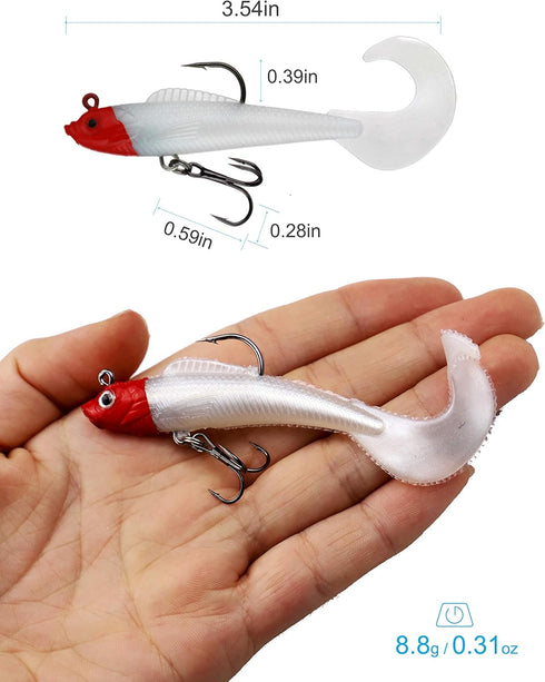 Lures for Bass, Jig Head Soft Swimbait, 6-Pack, 6 Colors Plastic Bait for Fishing