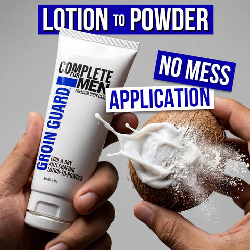 Groin Guard Anti-Chafing Cream Lotion to Powder, Stops Chafing, Sweat Defense, Odor Control, Fresh Scent, Ball & Thigh