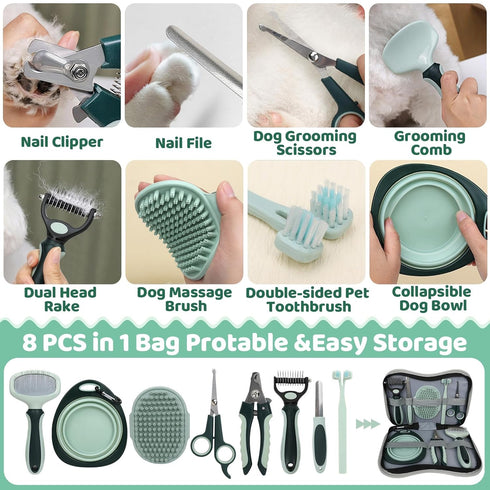 LAMLENT 8-in-1 Trimming Set, Pet Grooming Kit for Dogs & Cats - Includes Slicker Brush, Nail Clippers, Comb, Scissors