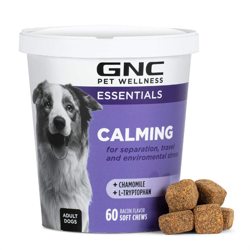 GNC for Pets Essentials Calming Soft Chew Dog Supplements | 60 Ct Bacon Flavor Chews for Calming and Relaxation