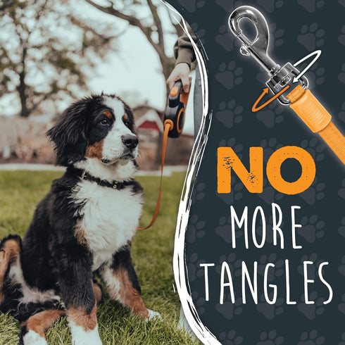 Mighty Paw Retractable Dog Leash with Auto-Locking Button, Stainless Steel Coil & Reflective Ring for Safety