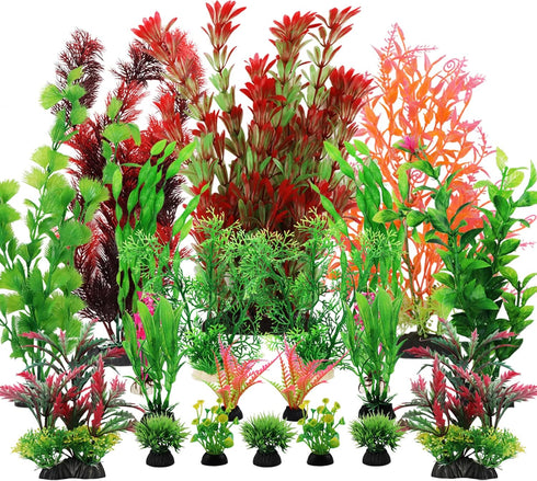 20pcs Fish Tank Accessories, Aquarium Decorations Plants, Fish Tank Decor, Plastic Plants, Small to Large
