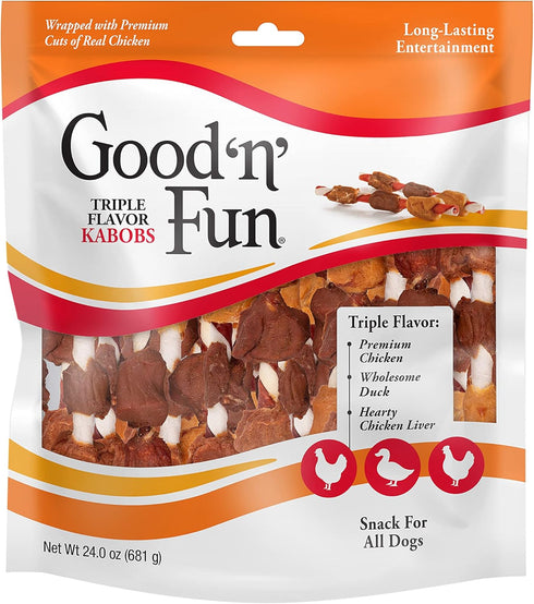 Good'n'Fun Triple Flavored Rawhide Kabobs for Dogs, 24 oz | 36 count (P-94187) - 2 PACK