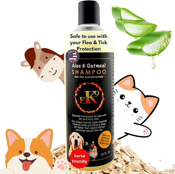 E3 Aloe and Oatmeal Shampoo for Cats & Dogs, 16oz - Allergy Relief, Itching, Skin and Coat Supplement