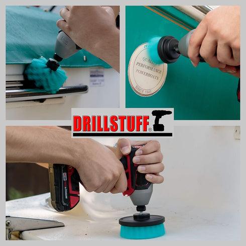 Teal Drill Brush Medium Stiffness Cleaning Brush Drill Attachment Set - Boat Cleaner Kit - Kayak Accessories