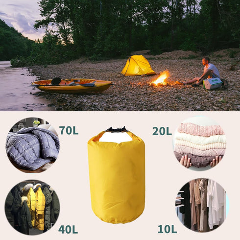 Waterproof Dry Bags, Ultralight Dry Sack 10L/20L/40L/70L, Roll Top Sack for Kayaking, Beach, Rafting, Black, 70L