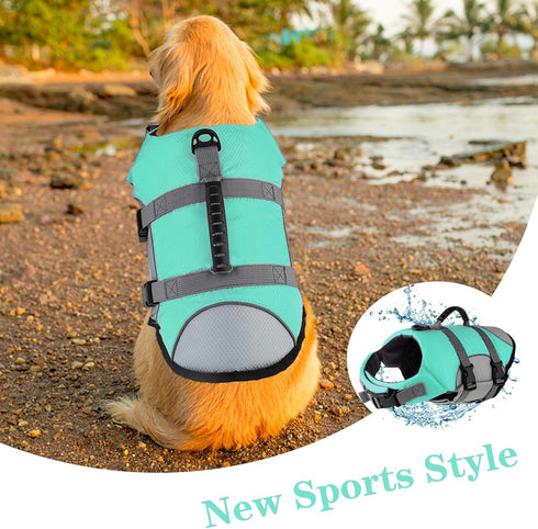Dog Life Jacket, Reflective & Adjustable Dog Life Vest with Rescue Handle for Swimming and Boating, Ripstop Pet Safety Life Preserver for Small, Medium and Large Dogs