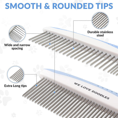 Metal Dog Grooming Comb - Removes Tangles & Matts, Best for Poodles, Goldendoodles, Long Haired Dogs (Large)