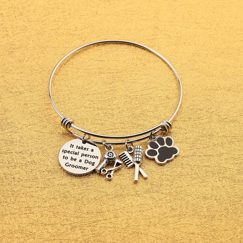 FOTAP Dog Groomer Gift - Pet Groomer Bracelet with Paw Print Charm, Bangle Gift for Pet Stylists