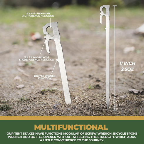 Heavy Duty Camping Tent Stakes, Metal Tarp Spikes and Inflatable Tent Pole Pins (6 Pack)