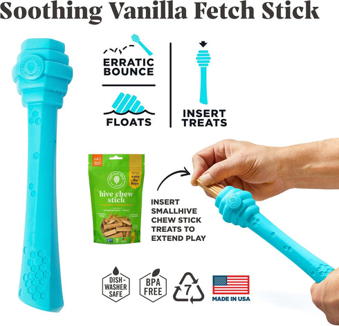 Soothing Vanilla Scented Hive Dog Fetch Stick - Durable Treat Dispenser Toy for Large Breeds, Floats in Water