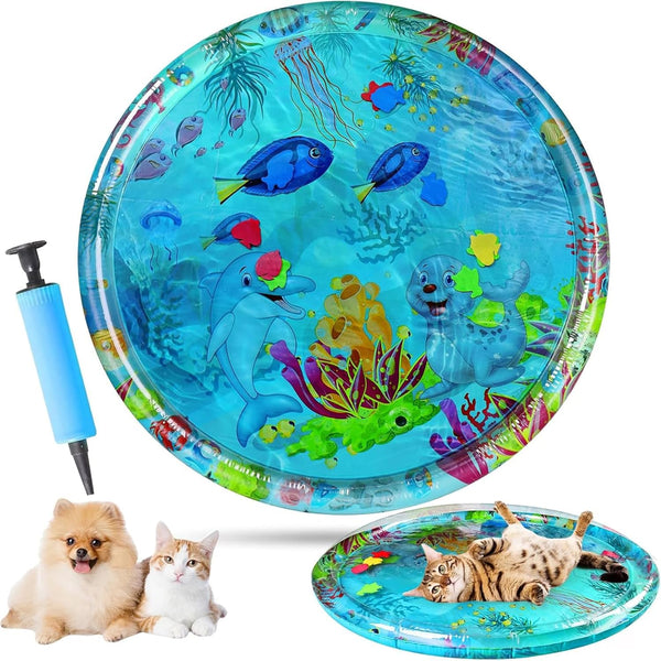 Generic Aqua Cats Water Mat with Fish,Cat Dog Water Mat,Thickened Durable Non-Slip Playmat,