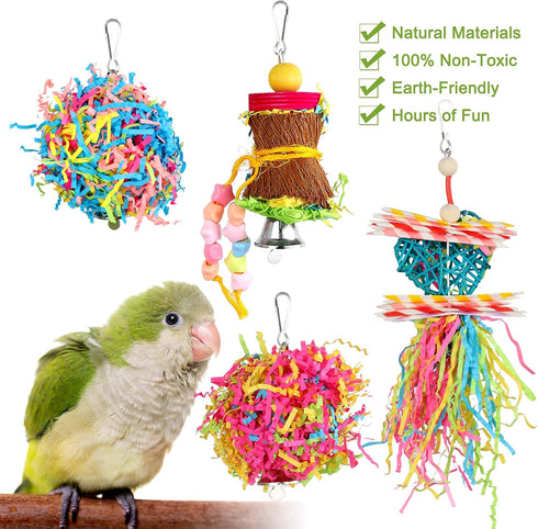 YUEPET 4 Pack Bird Shredder Toys - Small Parrot Chewing Toys for Parakeets, Parrotlets, Lovebirds, Cockatiels
