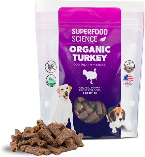 Organic Dog Treats for All Breeds, Semi-Soft Turkey Dog Training Jerky Snack Bites, 5 oz