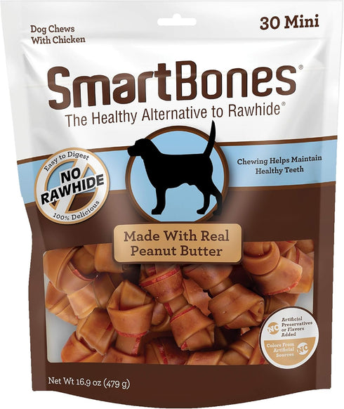 Smartbones Mini Chews with Peanut Butter, 30 Count, Rawhide-Free, 16.9 OZ (SBPB-00310)