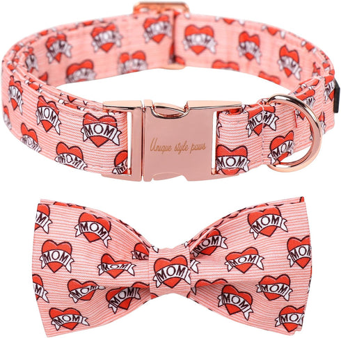 Unique Style Paws Valentine's Day Dog Collar with Bow, Heart Print Cotton Collar for Small Medium Large Dogs