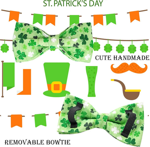 St. Patrick's Day Dog Collar with Bows, Adjustable Green Collar for Medium Small Large Dogs