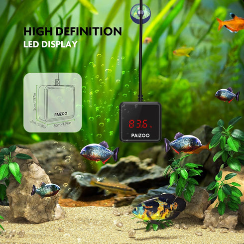 Aquarium Thermometer, LED Digital Waterproof Temperature Gauge with USB Power for Fish Tank, Suction Cup