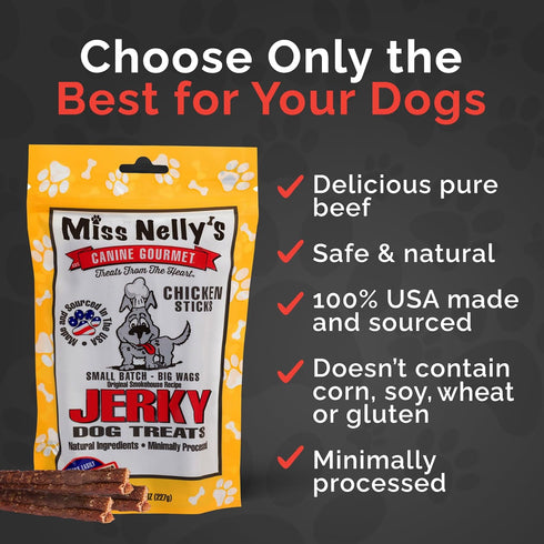 Miss Nelly's Chicken Jerky Dog Treats - Soft Sticks - USA Made, Original Smoke House Recipe, 8 oz. Bag