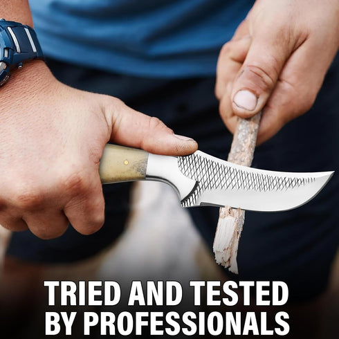 Handmade Cowboy Skinning Hunting Knife with Leather Sheath - Outdoor Camping Hiking Rasp Knife - Stainless Fixed Blade