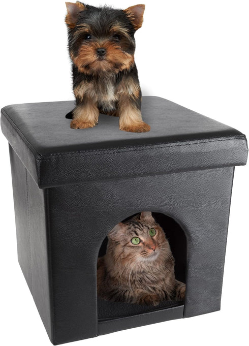 Cat House Collapsible Multipurpose Small Dog or Cat Ottoman with Footrest, Cushioned