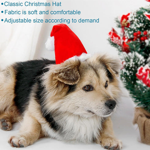 Pet Santa Hat for Dogs, Adjustable Christmas Hat for Cats, Puppy Xmas Costume Decoration, Red (Small)