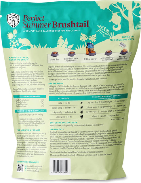 Perfect Summer Brushtail Raw Alternative Dog Food by Addiction, 2 lb - Gently Air-Dried Complete Meal or Topper
