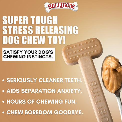 Bullibone XL Nylon Dog Chew Toy - 3 Pack Peanut Butter Flavor, Improves Dental Hygiene, Easy Grip