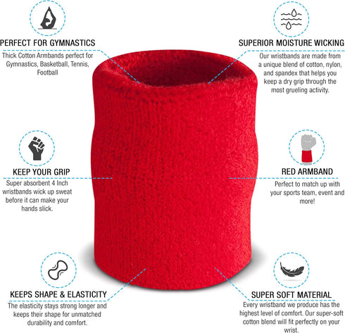 Suddora Arm Sweatbands, Absorbent and Breathable Thick Cotton Bands for Gymnastics, Basketball, and Football