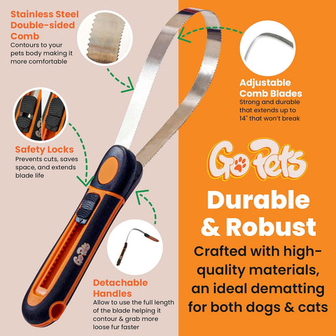 GoPets Deshedding Blade Rake, Adjustable Professional Dematting Grooming Tool for Cats & Dogs