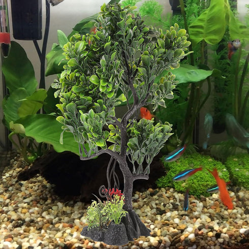 Ipetboom Green Artificial Plastic Plants, Aquarium Bonsai Tree Plant Fish Tank Decorations for Goldfish Betta