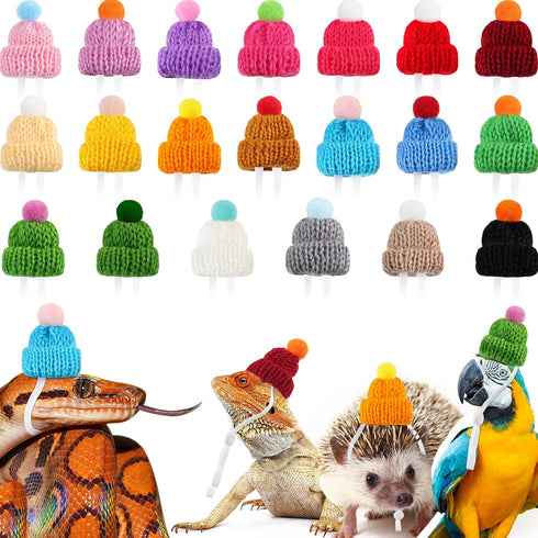 20 Pcs Pet Snake Hat with Adjustable Chin Strap, Mini Knitted Hats for Reptiles and Small Pets Accessories