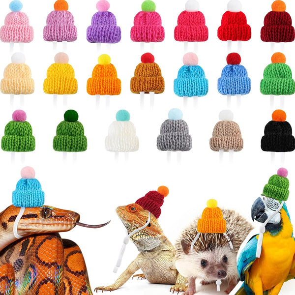 20 Pcs Pet Snake Hat with Adjustable Chin Strap, Mini Knitted Hats for Reptiles and Small Pets Accessories