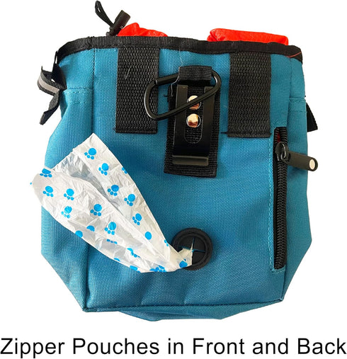 Jalousie Dog Training Pouch - Includes Clicker and Water Bowl, 5 Ways to Wear (Teal)