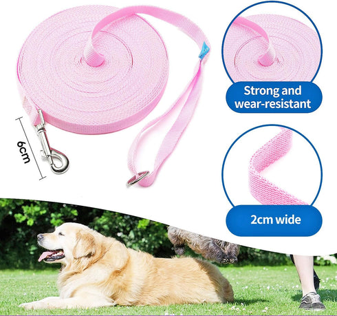 BAAPET Long Dog Training Leash with Clickers for Small, Medium and Large Dogs or Cats (15 Feet, Pink)