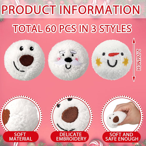 Syhood 60 Pcs Christmas Snowball Dog Toys - Plush Snowballs for Dogs - Indoor Outdoor Santa Elk Gifts for Small and